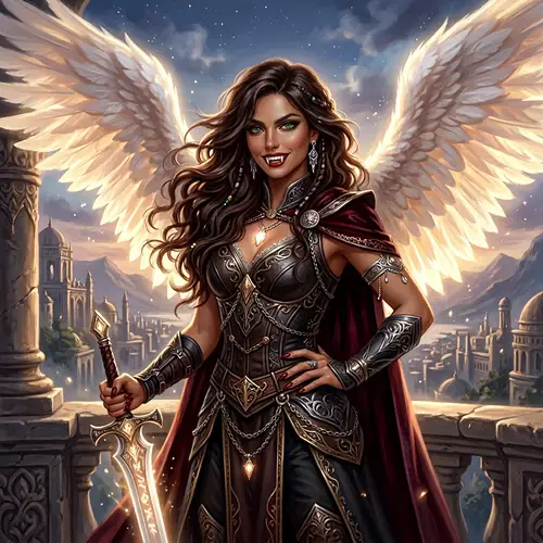 Enchanting Half Angel, Half Vampire Fantasy Art