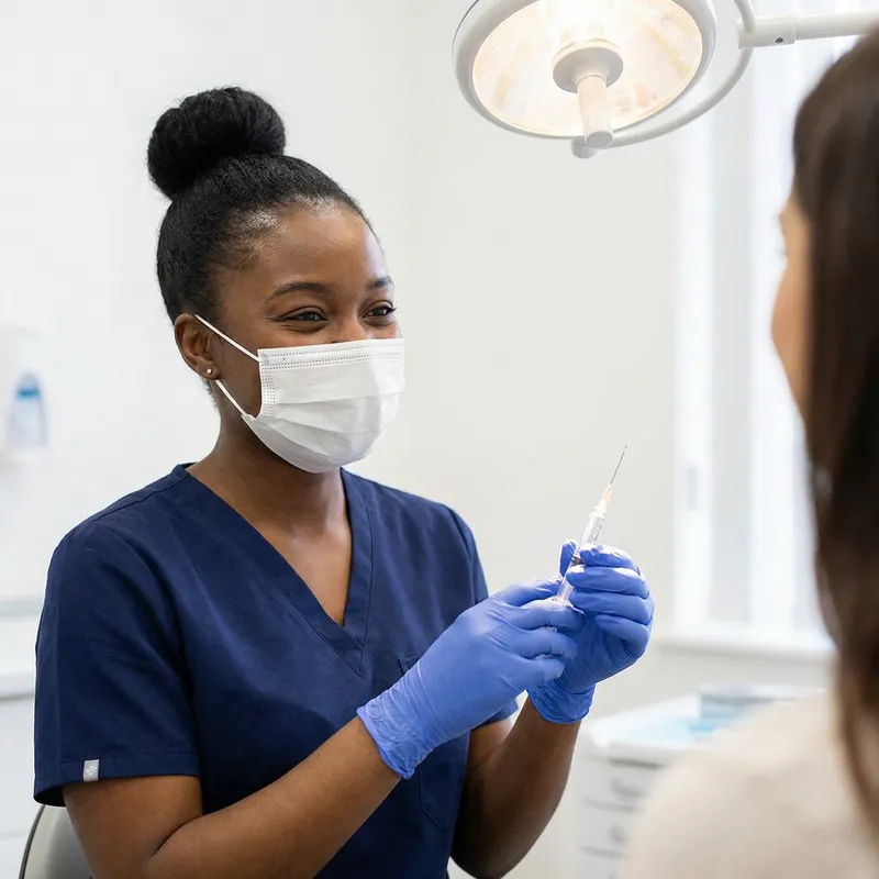 Empathetic African Nurse with Sterilized Syringe Empathetic African Nurse with Sterilized Syringe