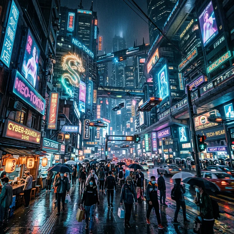 Neon Cyberpunk Cityscape at Night | Urban Energy and Dynamics