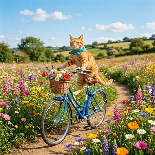 Cute Cat on Bicycle: Spring Adventure