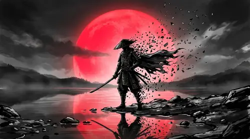 Lone Shogun Warrior Digital Art: Reflection & Dissolution