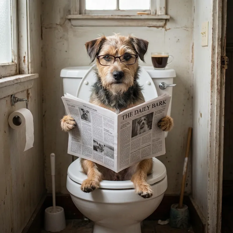 Funny Dog on Toilet with Newspaper