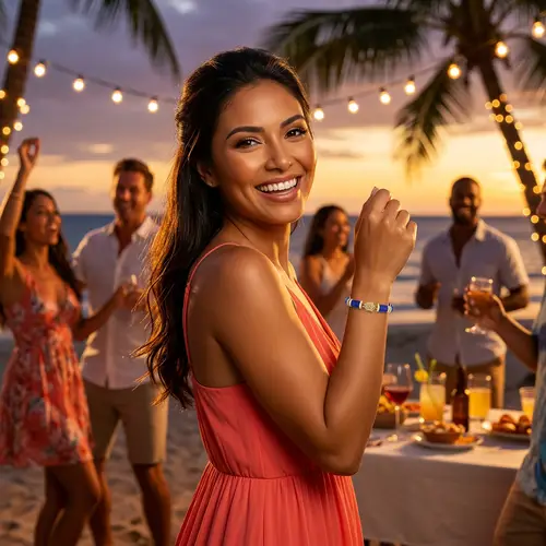 Stunning Latin American Woman Celebrating at Sunset