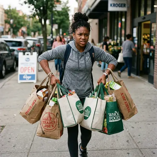 Empowering Black Teenage Girl Lifting Heavy Grocery Bags