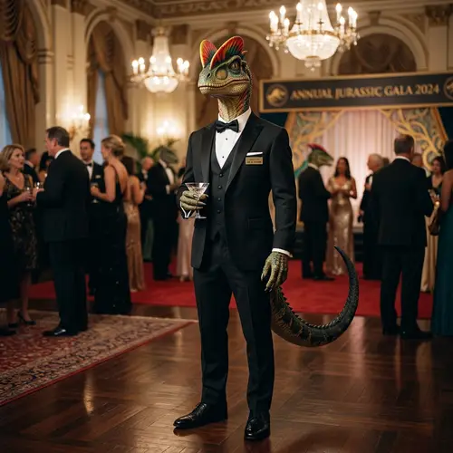 Dilophosaurus in Tuxedo - Unique Dinosaur Art