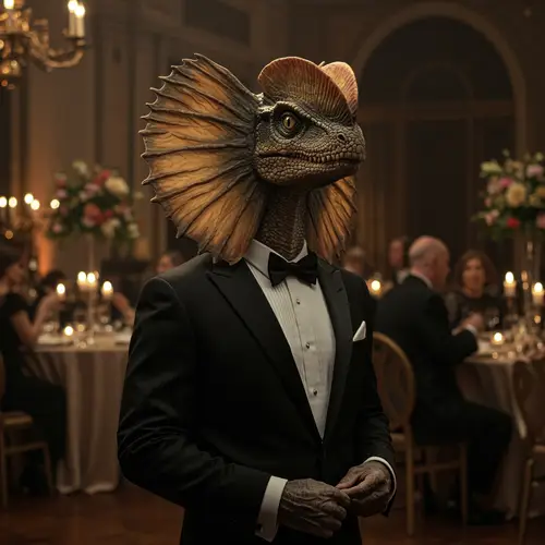 Dilophosaurus in Tuxedo - Unique Dinosaur Art