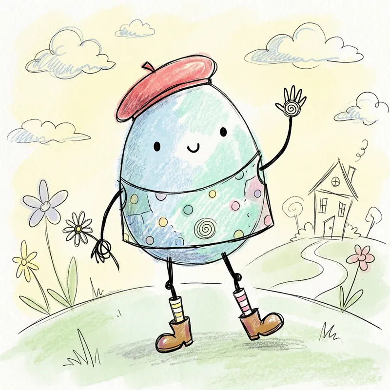 Whimsical Egg-shaped Humanoid Artwork with Playful Qualities