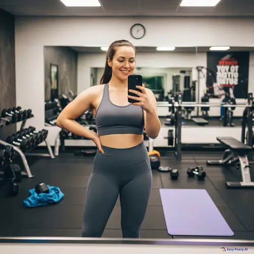 Chubby Girl's Gym Mirror Pose