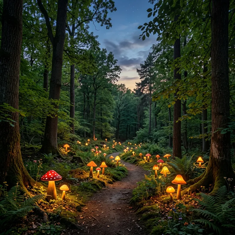 Enchanted Forest with Mushroom Lamps