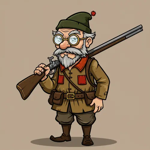 Old Hunter Mascot Design with Glasses and Muskete