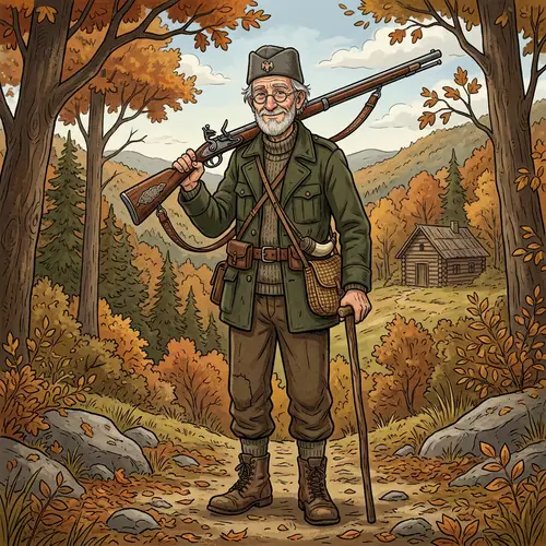 Old Hunter Mascot Design with Glasses and Muskete