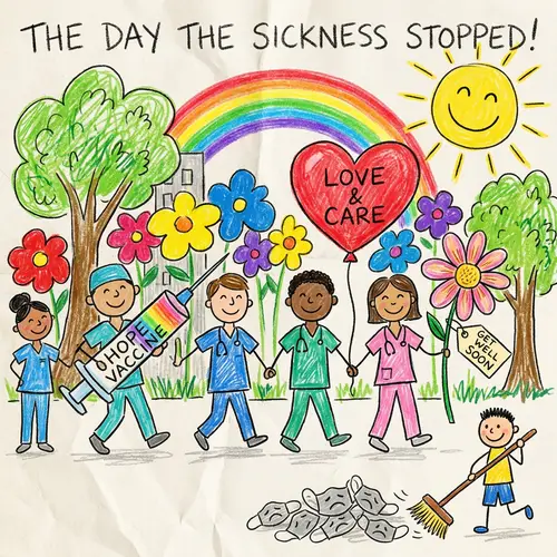 Colorful Global Pandemic Solution by Diverse Health Workers | Hopeful Artwork