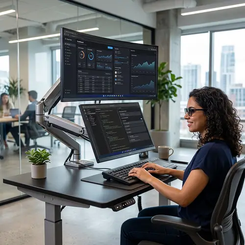 Smart Desk with Height and Angle Monitor Adjustments