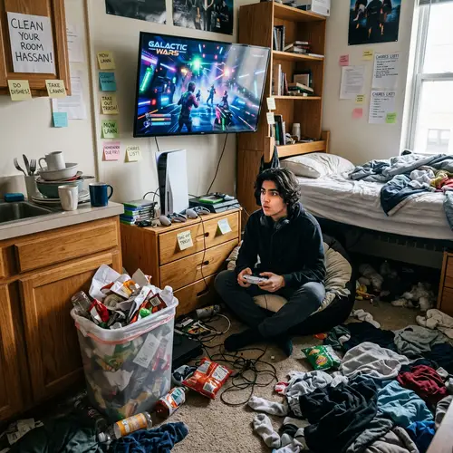 Teen Engrossed in Video Game Chaos | Digital Adventure Scene