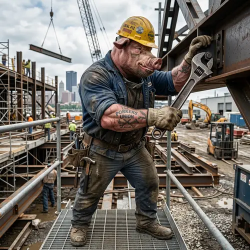 Muscular Blue Collar Pig: Hard Work and Strength