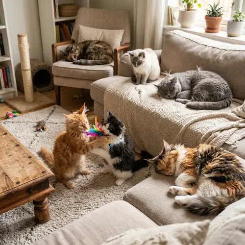 Adorable Variety of Cats Playing and Napping