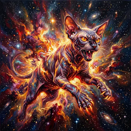 Infernal Sphynx Cat Oil Painting - Nebula Explosion