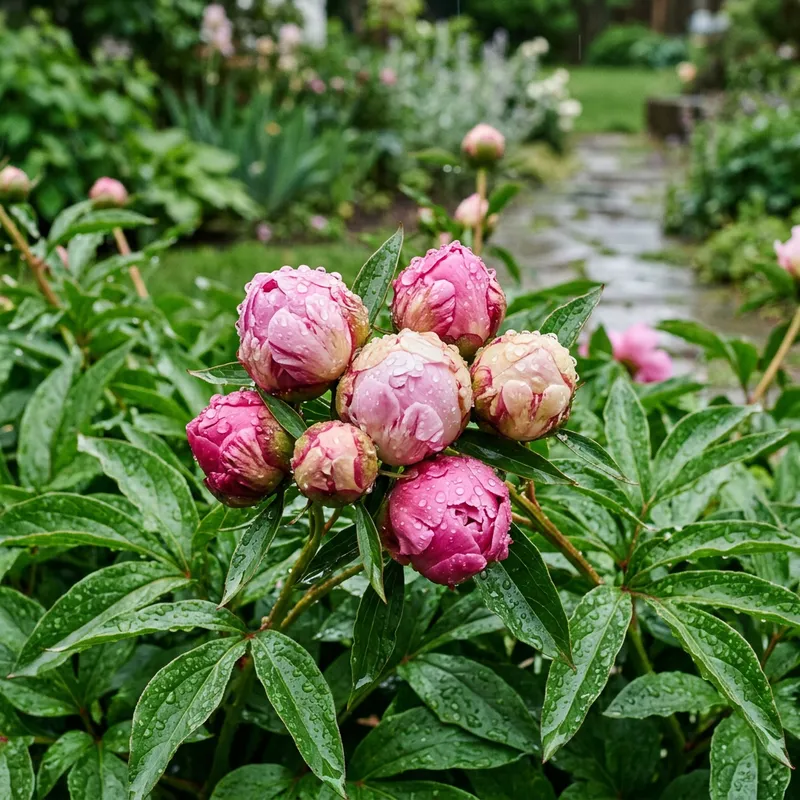 Serene Peony Flowers Blooming After Rain Serene Peony Flowers Blooming After Rain