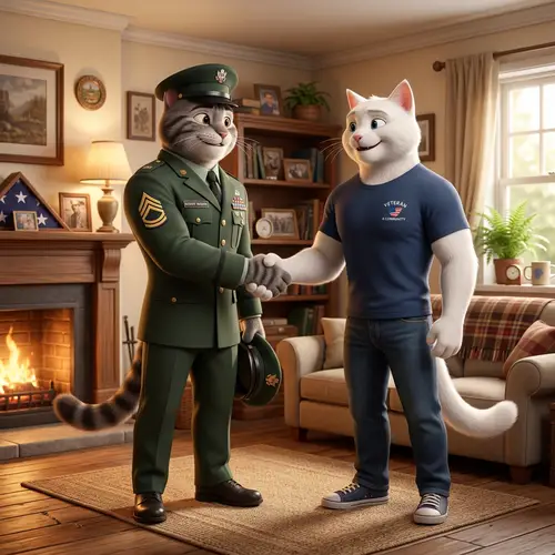 Pixar-Style Cats: Military and Casual Scene