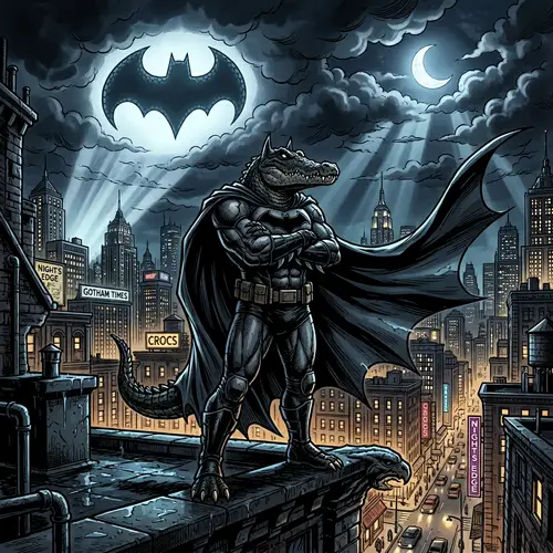 Crocodile Batman: Night-time Superhero in Cityscape