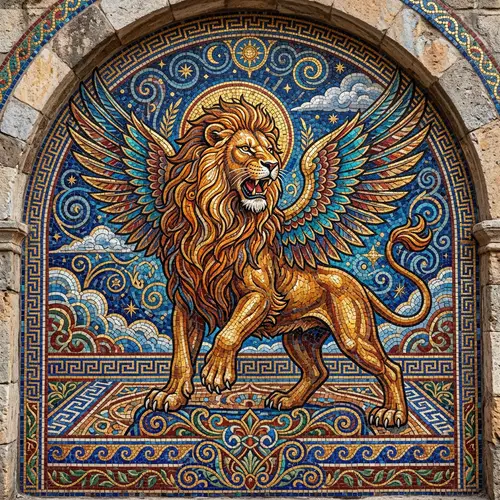 Mosaic Winged Lion Art: Unique Home Decor