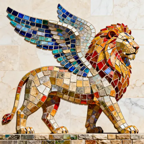 Mosaic Winged Lion Art: Unique Home Decor