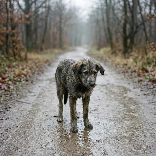 Melancholic Dog Standing in Rain | Emotional Pet Photography