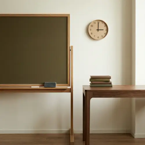 Minimalistic Education: Chalkboard, Books & Desk