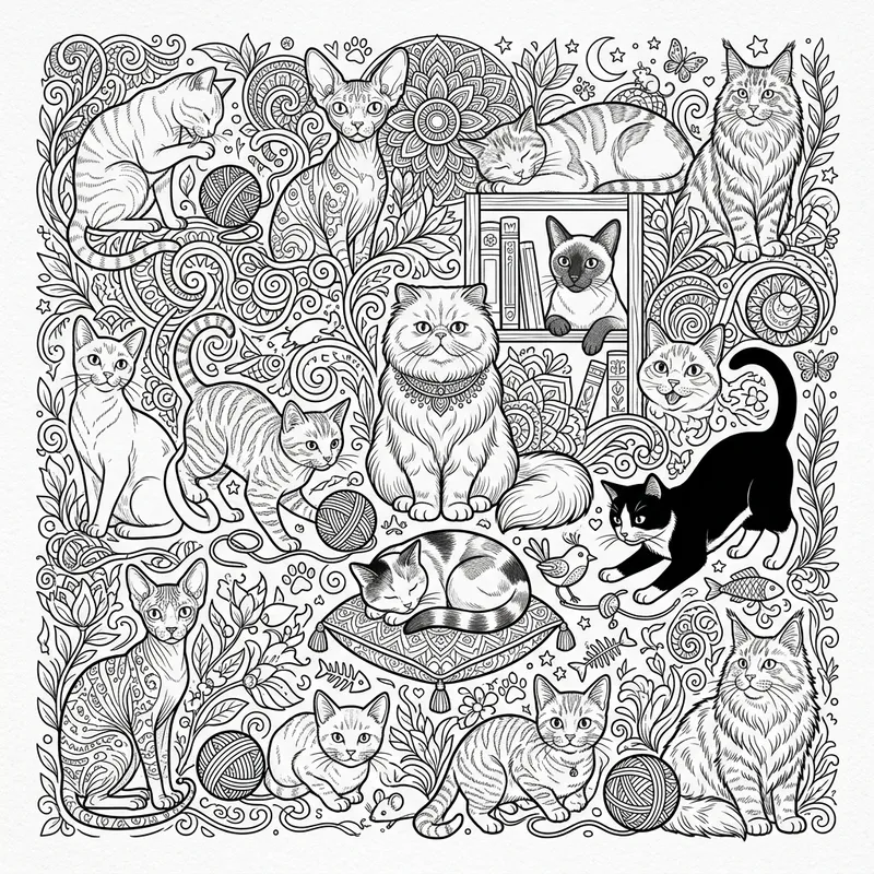 Cat Coloring for Adults: Relax with Intricate Designs