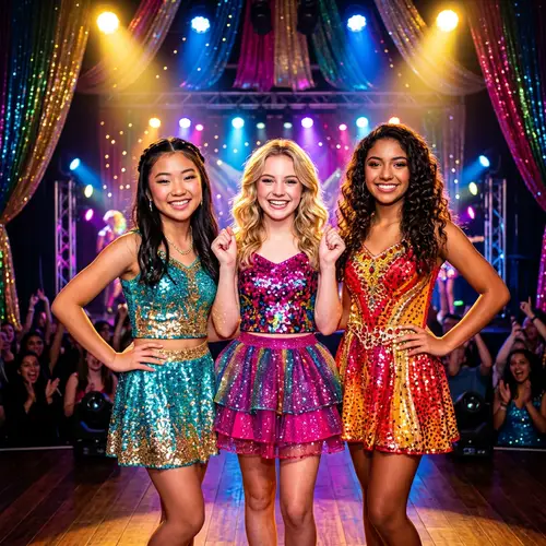 Multicultural Girls in Vibrant Stage Setting