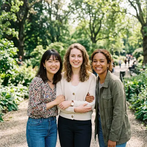 Diverse Group of Smiling Women: Chinese, European, and Brown-skinned