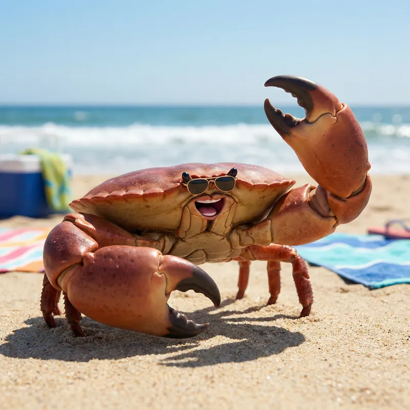 Muscular Crab: Strength Meets Humor on the Beach