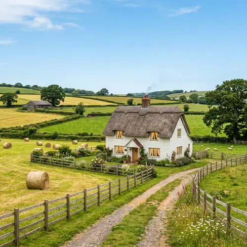 Peaceful Farmland Landscape with a Quaint House