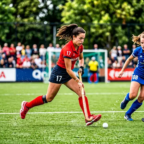 Dynamic Field Hockey Action Shot in Red Jersey