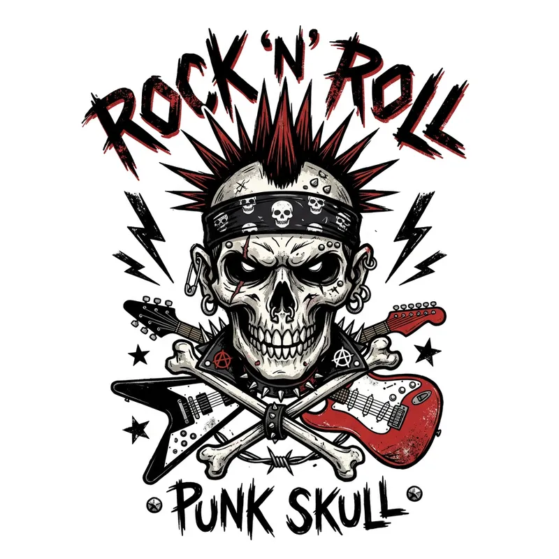 Rock and Roll Punk Skull Art Design