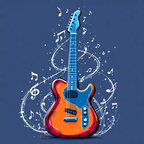 Animated Guitar Drawing with Music Notes