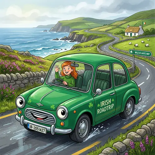 Fun Green Cartoon Car with Irish Vibe