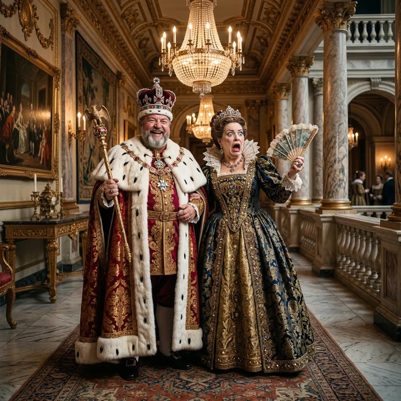 Extravagant King and Grotesque Queen in Royal Palace