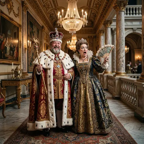 Extravagant King and Grotesque Queen in Royal Palace