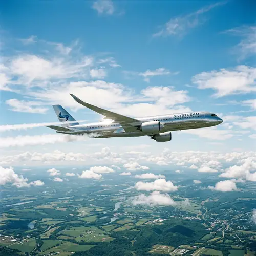 Airplane in Sky: Soaring Above a Green Landscape