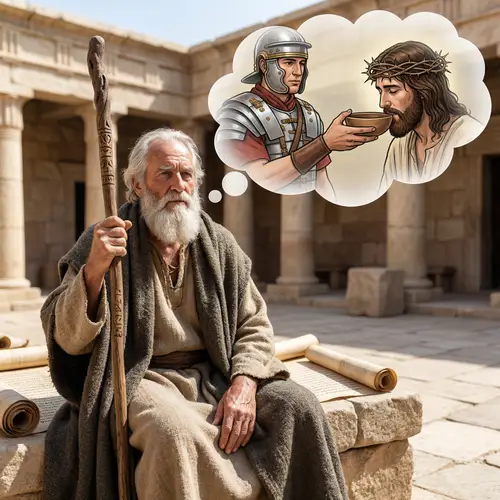 Ancient Elderly Teacher with Roman Soldier in Thought Bubble