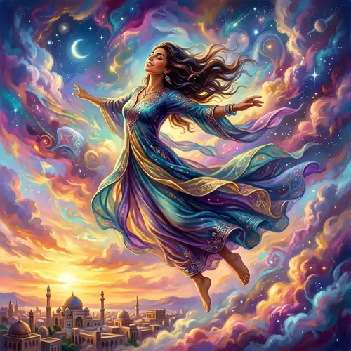 Surreal Floating Woman Portrait | Vibrant Colors & Freedom