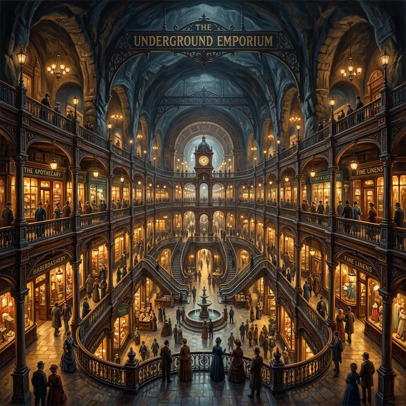 Cinematic Underground Shopping Mall Symmetrical View