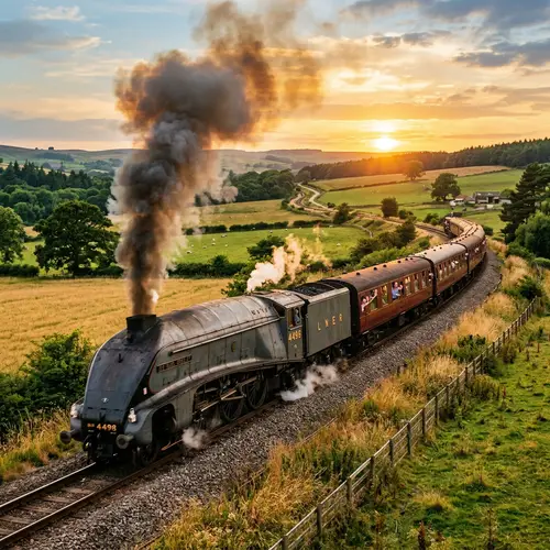 Powerful Steam Locomotive on Winding Railroad Track