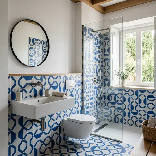 Minimalist Bathroom with Azulejo Tiles