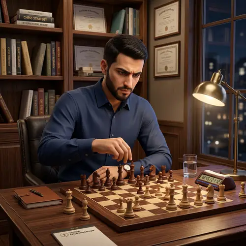Strategic Chess Player: 3D Illustration of Passionate Entrepreneur