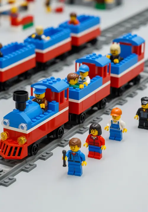 Lego Train with Colorful Boxes and Mini Figures