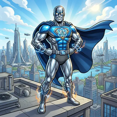 Tantalum Superhero: Metallic Cartoon Character with Superpowers