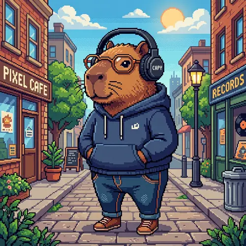 Cool Pixel Art Carpincho in Blue Hoodie