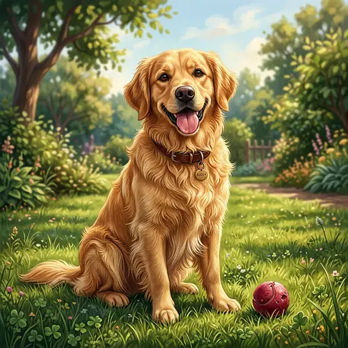 Detailed Illustration of Happy Golden Retriever on Grass | Website Name